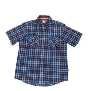 Bontrager Boardwalk Shirt Short Sleeve Blue Orange Plaid Button Up Men’s Size L